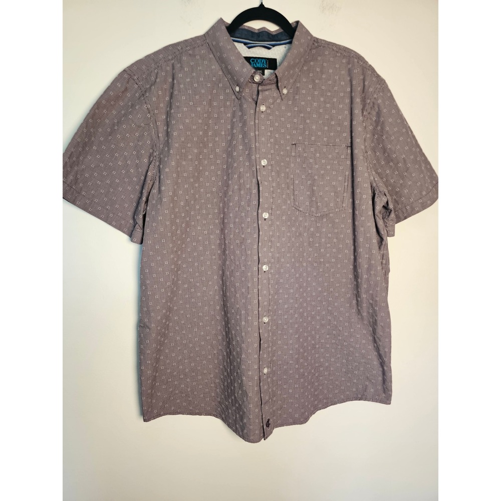 Western‎ Cody James Button Down Shirt Mens Large Burgundy Geometric Short Slv